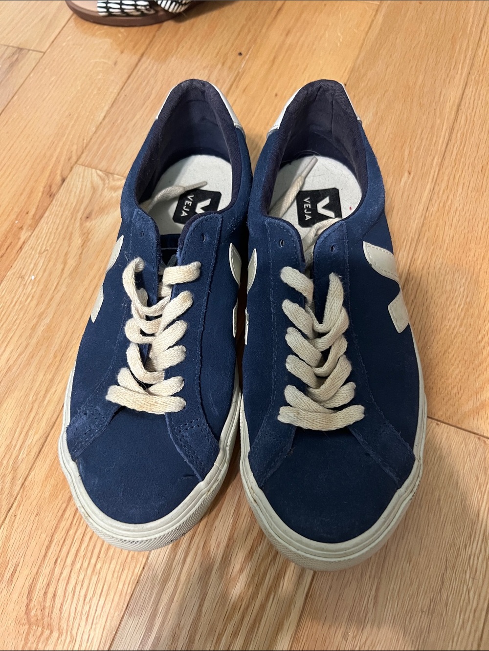 Veja Men's Navy Suede Sneakers with Cream Accents